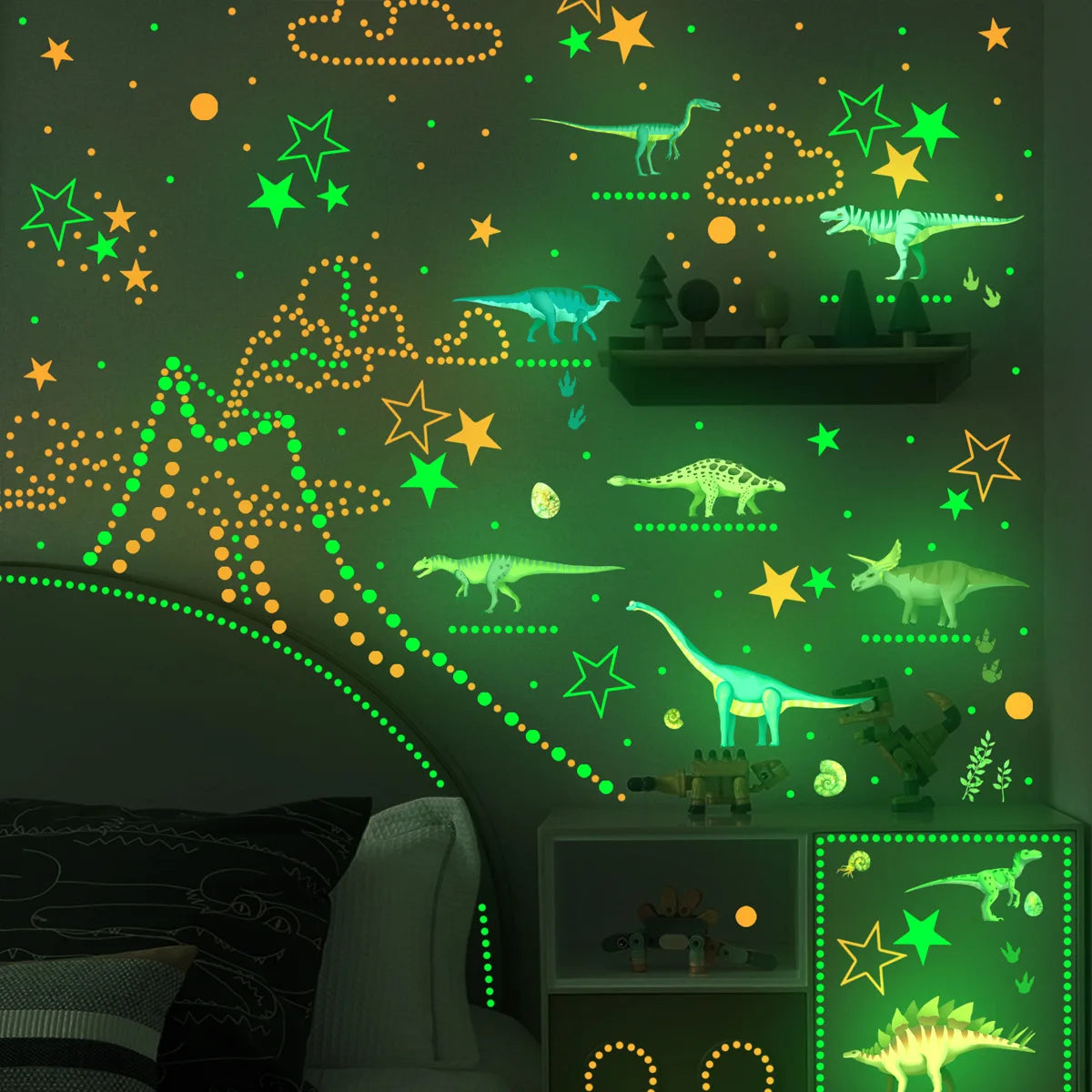 Muurstickers - Dino-Glow - Verwijderbaar Waterdicht - Kinderkamerdecor