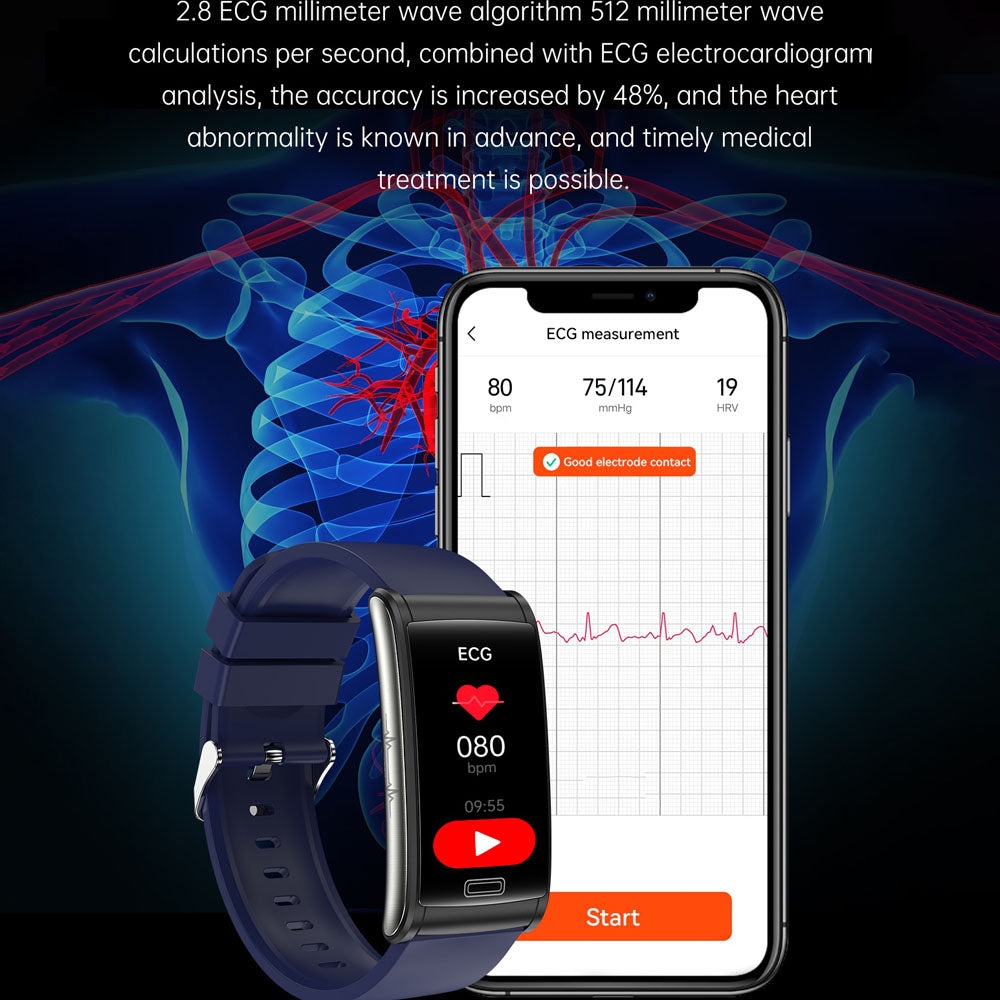 Gezondheidsarmband - BioTrack - 3-Kanaals ECG & Bloedmonitoring - Slim & Uitgebreid