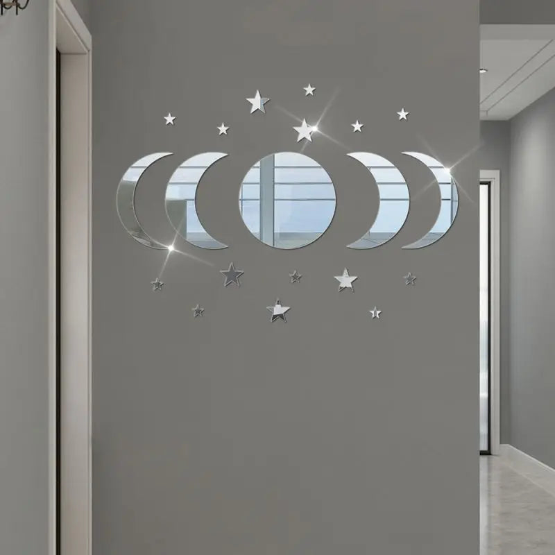 Ster Maan Muursticker Set - Zilver spiegelend - Voor woon en Slaapkamers - 20 Stuks