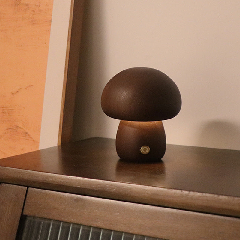 Nachtlamp - DreamShroom - Houten Paddenstoel - LED Touch Schakelaar