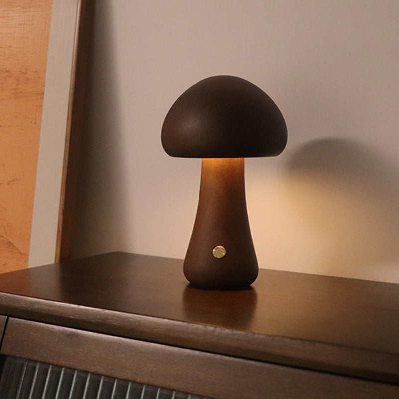 Nachtlamp - DreamShroom - Houten Paddenstoel - LED Touch Schakelaar