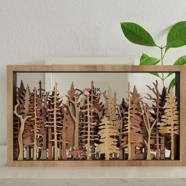 Wanddecoratie - WoodForrest 3D - Betoverend Bos Tafereel - Vos & Boomschaduwen