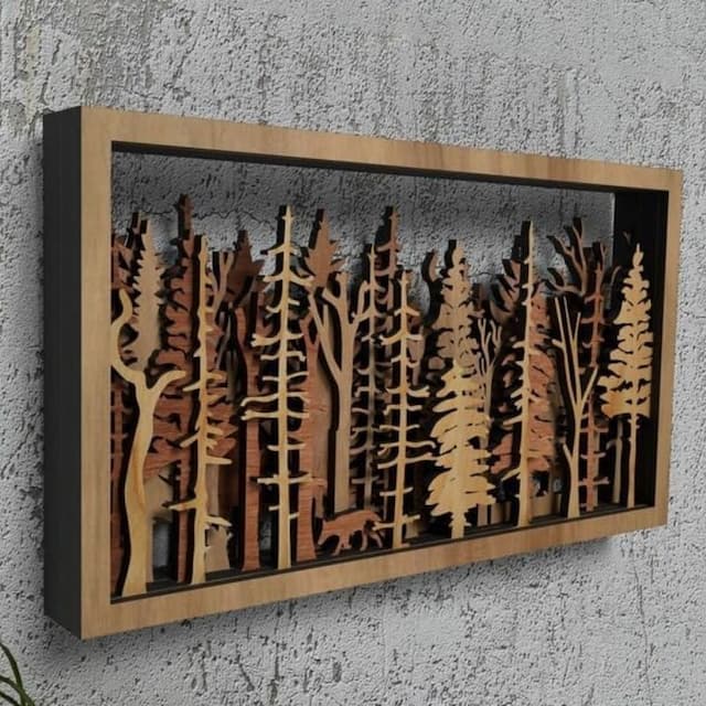 Wanddecoratie - WoodForrest 3D - Betoverend Bos Tafereel - Vos & Boomschaduwen