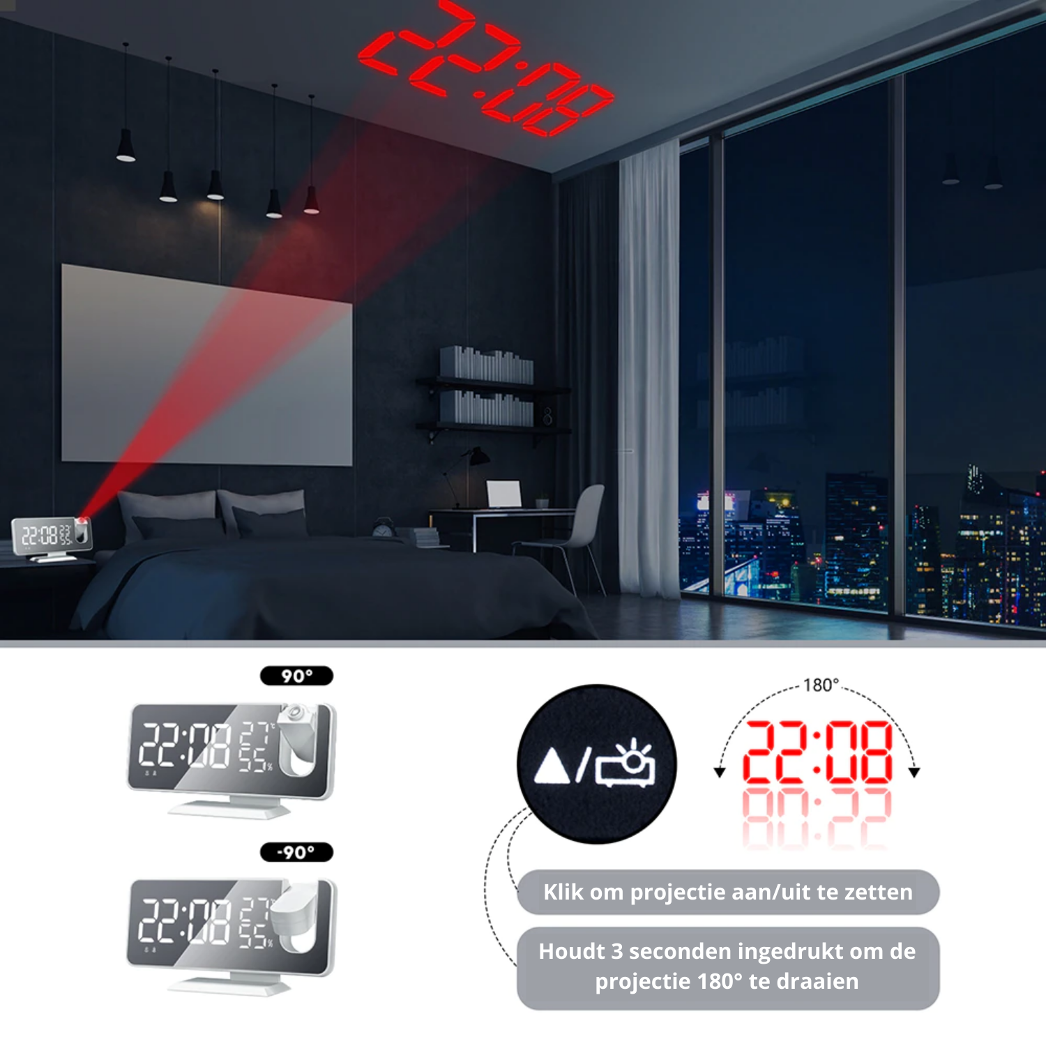 Alarmklok - LumiPro - LED Scherm - USB Oplader