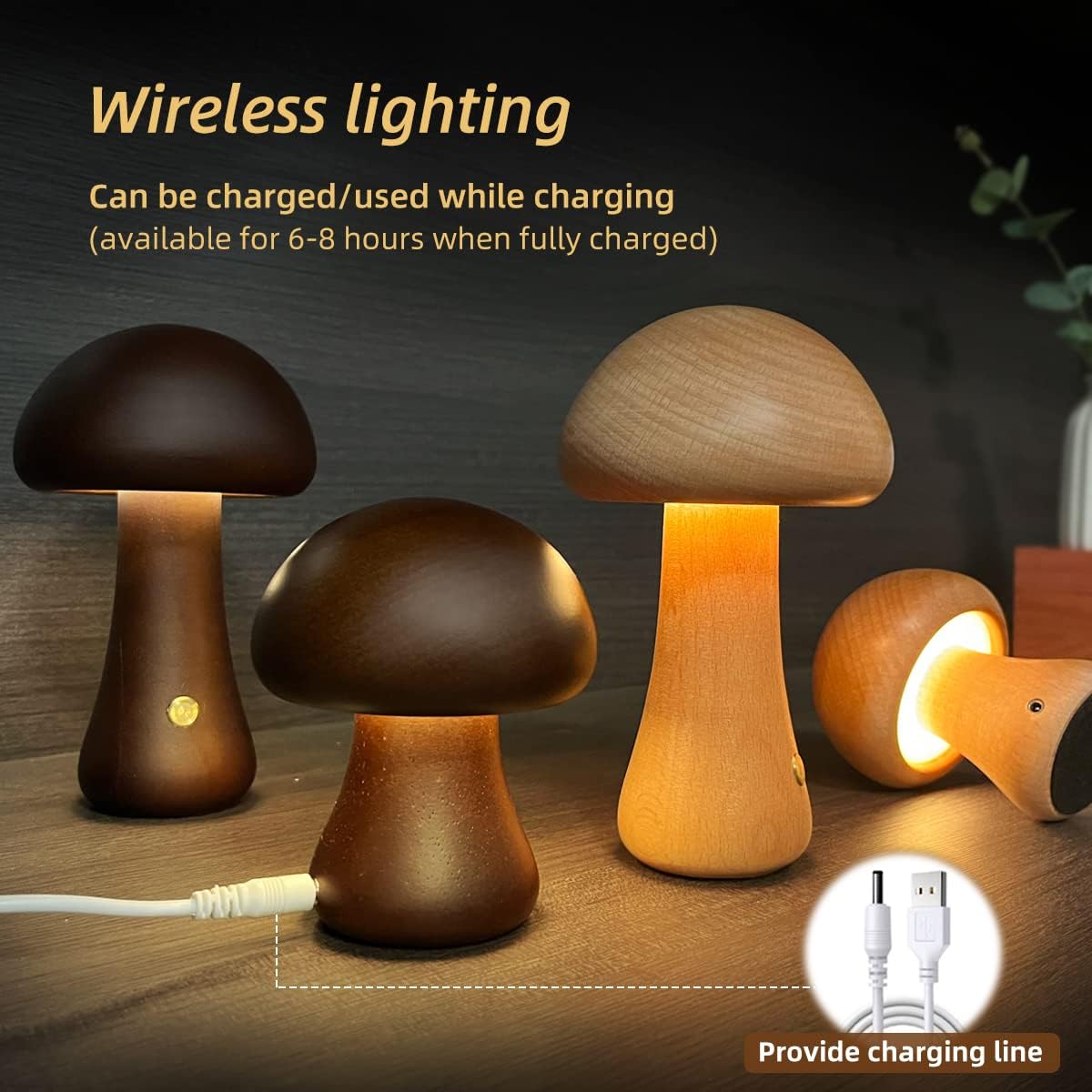 Nachtlamp - DreamShroom - Houten Paddenstoel - LED Touch Schakelaar