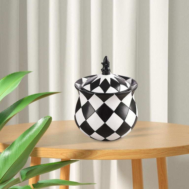 Opbergpot - HarlequinCharm - Zwart-Wit Ruitpatroon - Elegant & Duurzaam