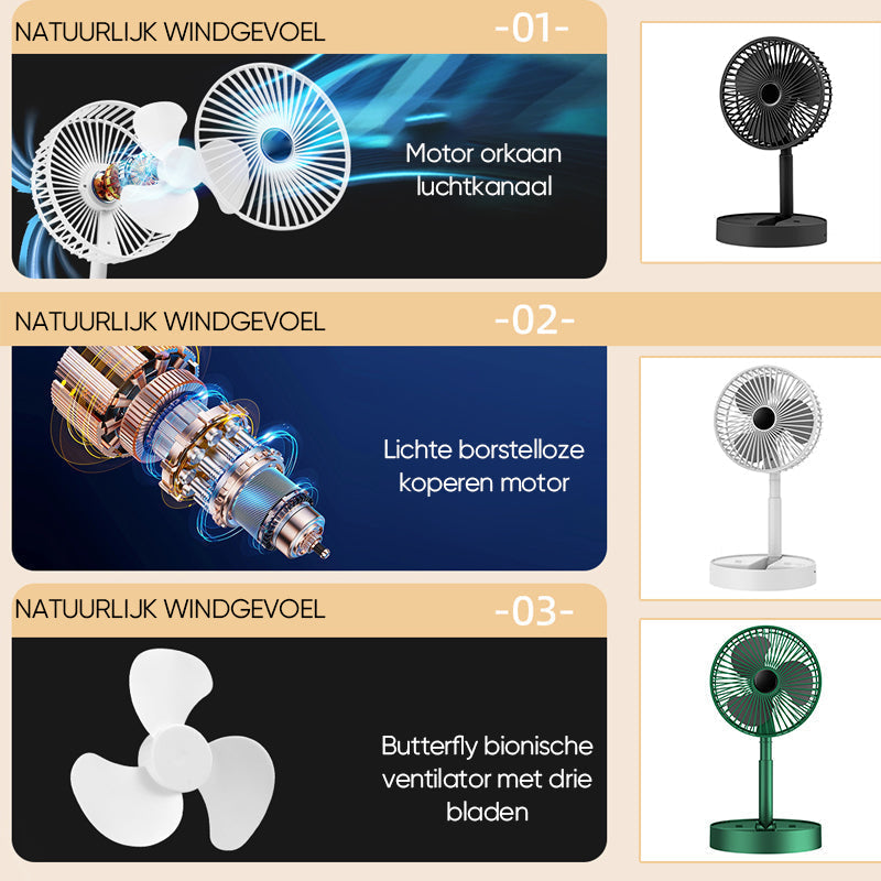 Tafelventilator - CoolBreeze - Oplaadbaar Opvouwbaar - Telescopisch Ontwerp