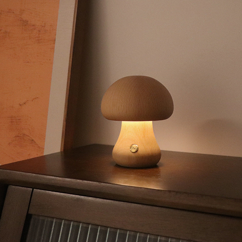 Nachtlamp - DreamShroom - Houten Paddenstoel - LED Touch Schakelaar