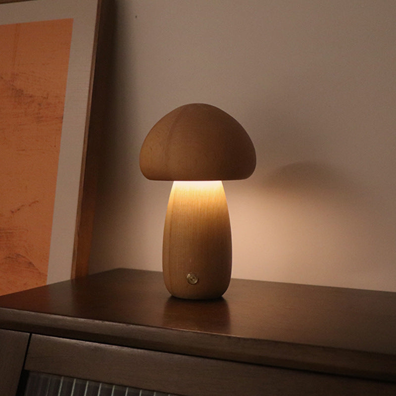 Nachtlamp - DreamShroom - Houten Paddenstoel - LED Touch Schakelaar