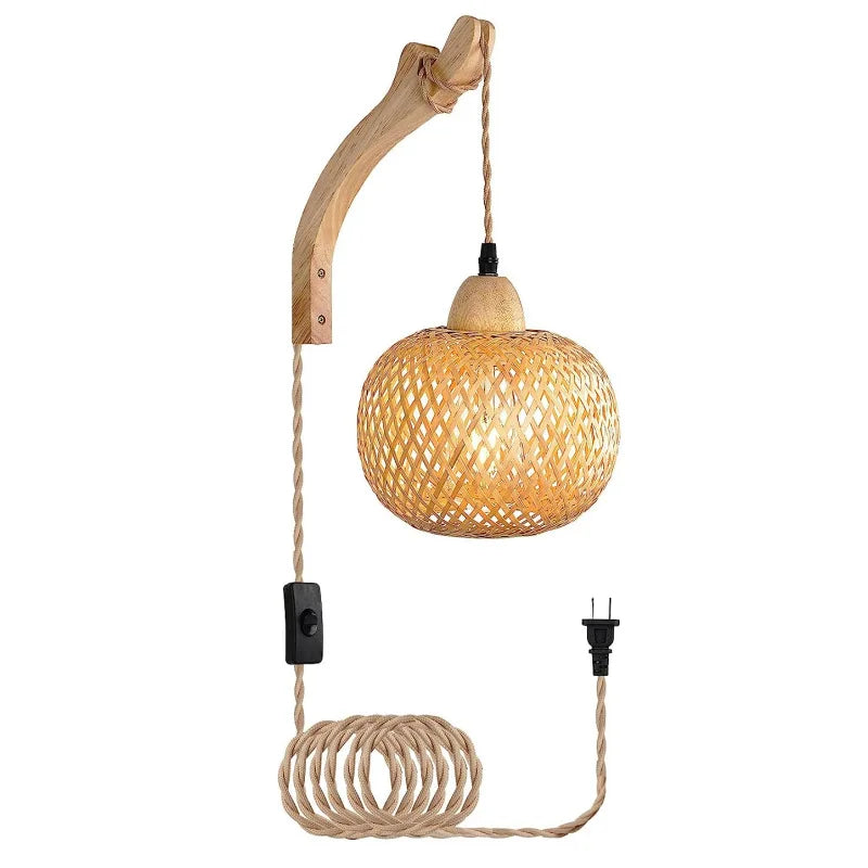 Handgeweven Bamboe Wandlamp - Natuurlijk Rotan - Muurlamp - LED Verlichting - Boho stijl