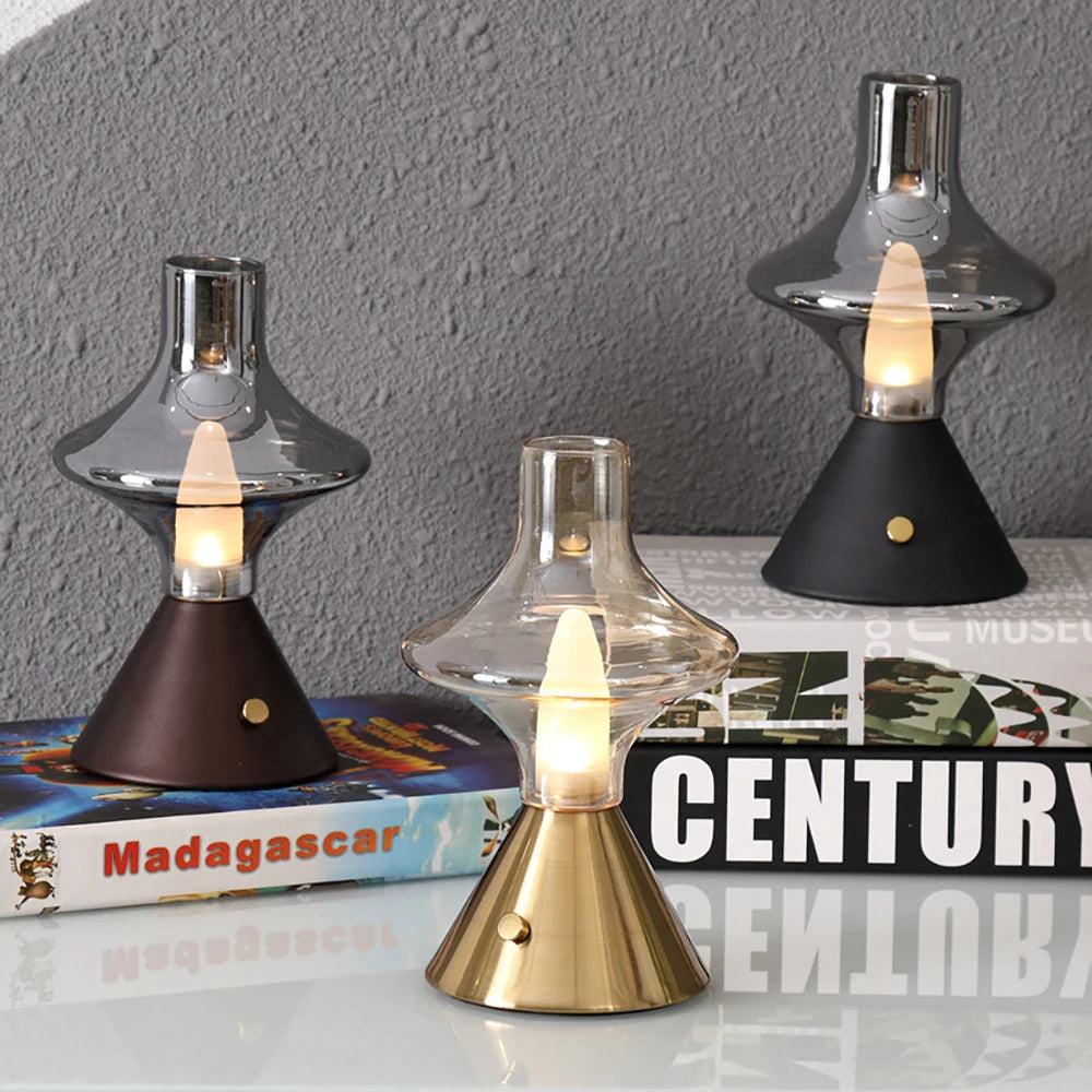 Tafellamp - Lantaarn style - Retro stijl - LED Verlichting - Touch Lamp - zwat/goud