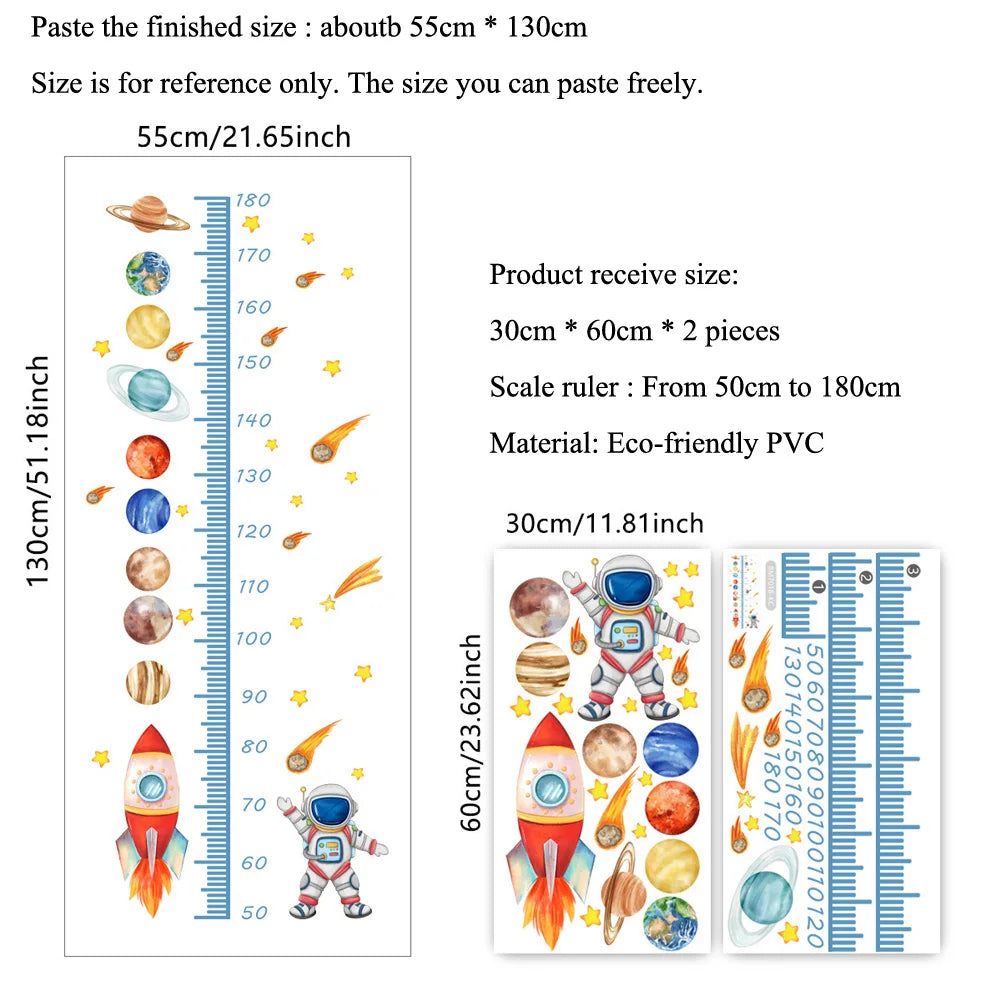 Groeimeter muursticker | Astronauten muursticker voor de kinderkamer