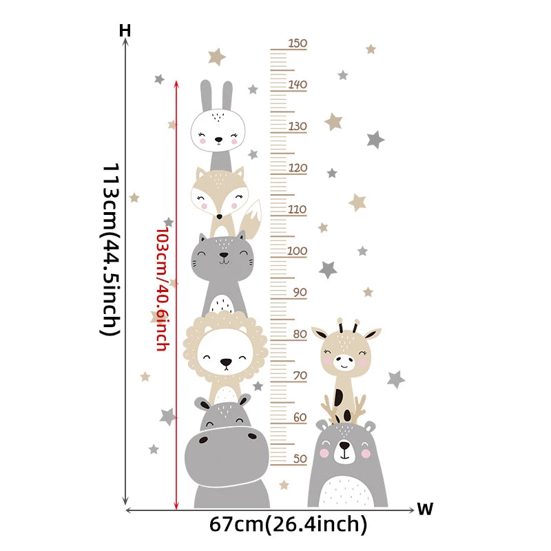 Groeimeter Muursticker | Leuke Cartoon Dieren thema