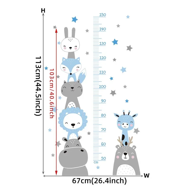 Groeimeter Muursticker | Leuke Cartoon Dieren thema