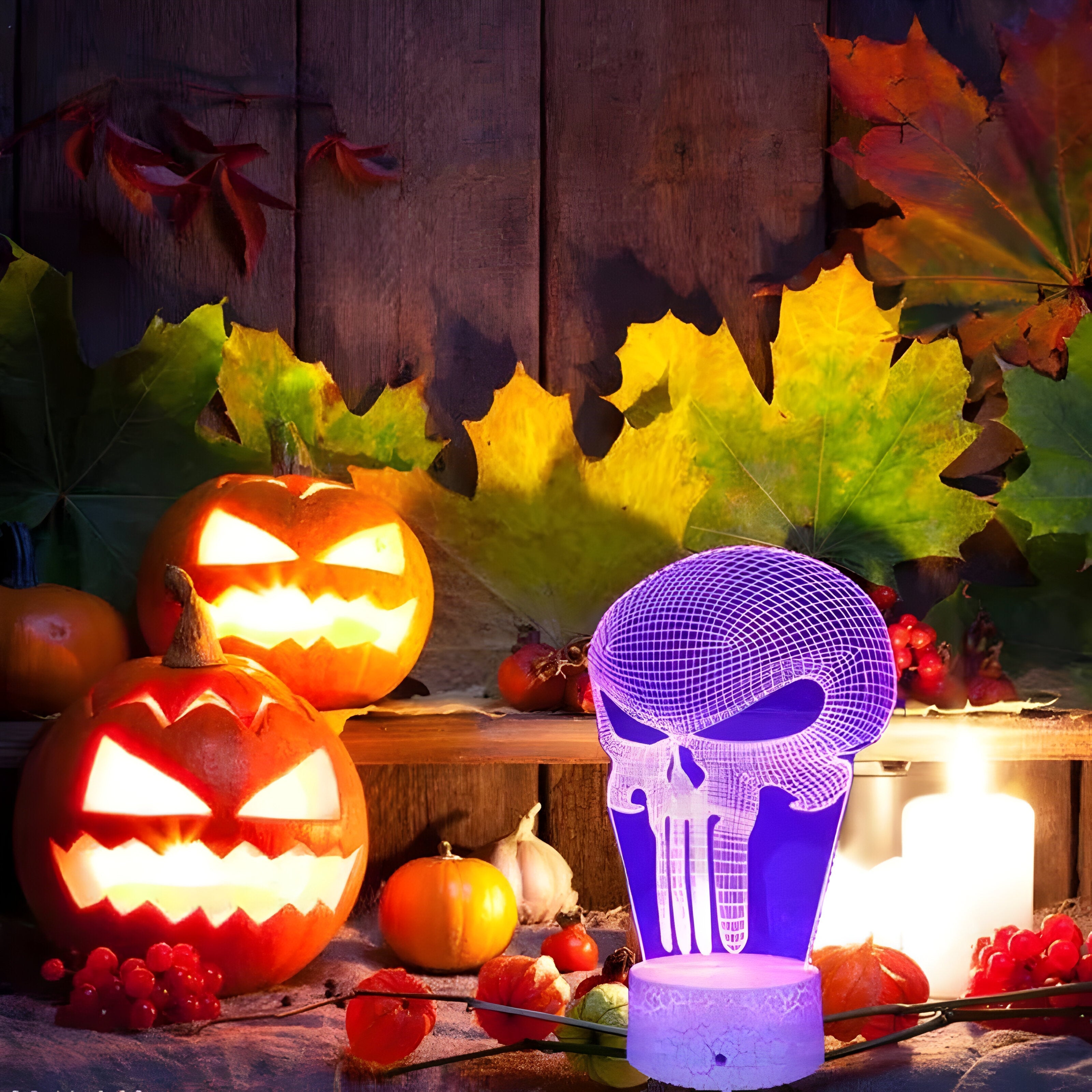 3D Illusie Lamp - PhantomLamp - Punisher Schedel - Perfect Halloween Cadeau