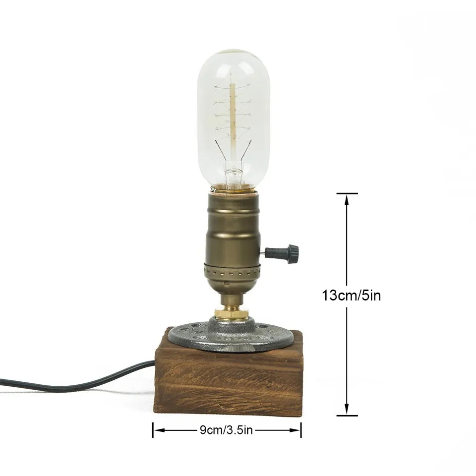 Tafellamp - LED - Hout en IJzer - Bruin - Sfeerverlichting - 9x13cm