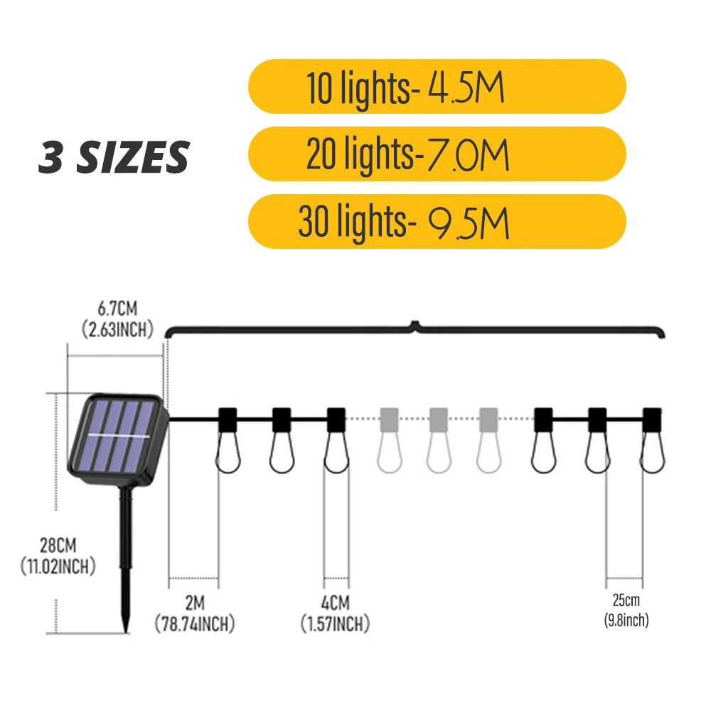 LED Zonne String Licht - Retro Lampy - Waterdicht - Tuinlampen