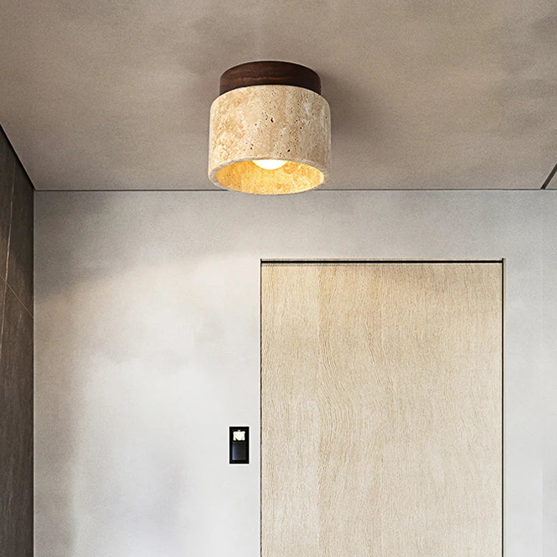 Plafondlamp - Freja - Marmer & Hout - Warm Wit - Decoratieve Lamp