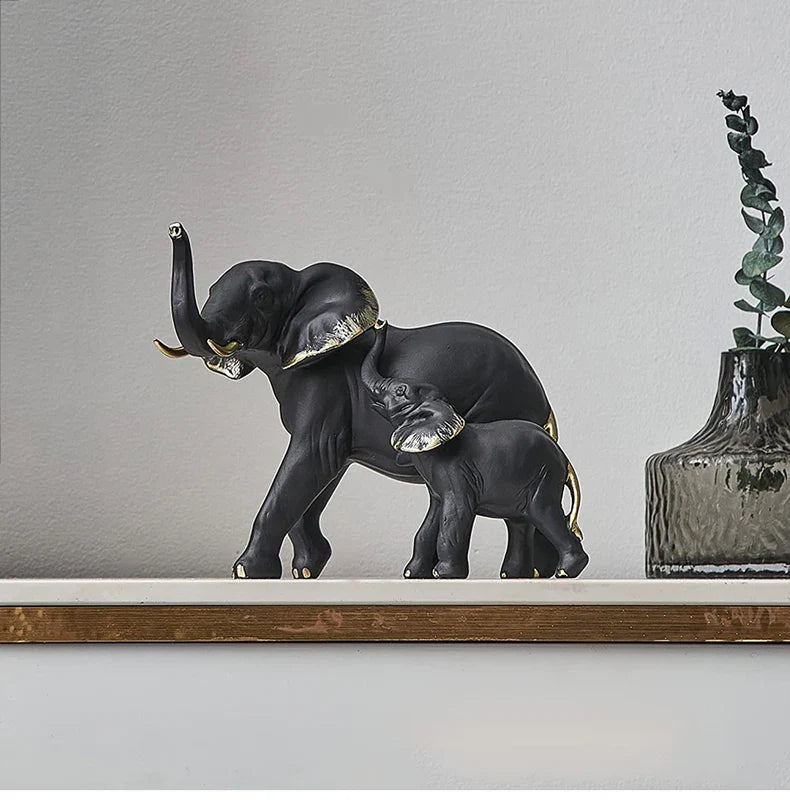 Olifanten Decor Set - DuoElephant - Elegante 2-Delige Ornament - Symbool van Kracht & Wijsheid