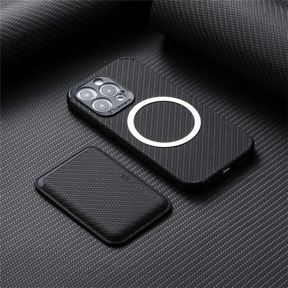 iPhone Hoes - FiberGuard - Carbon Fiber MagSafe Portemonnee - Stijlvol & Beschermend