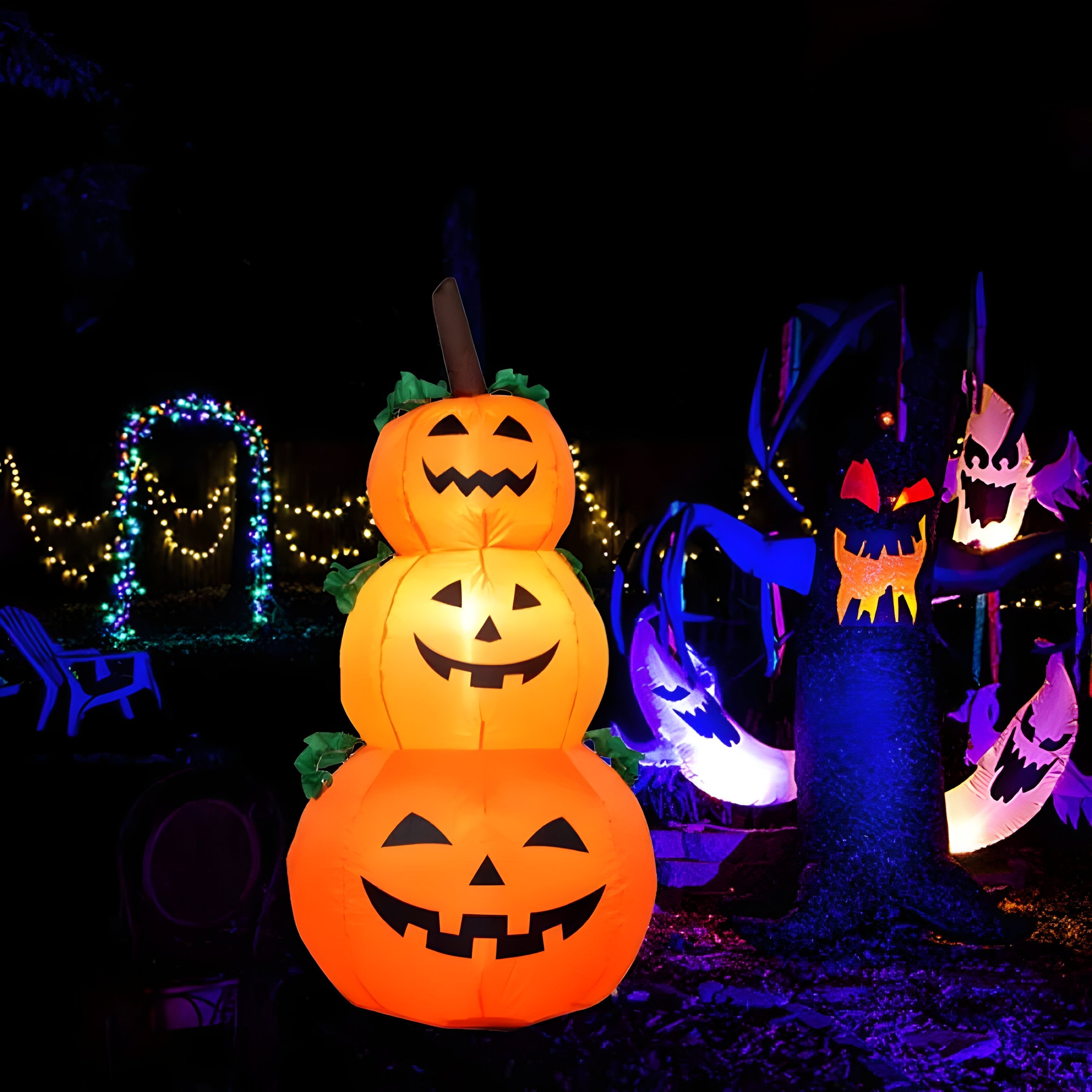 LED Opblaasbare Pompoen - SpookPump - Gigantische & Gloeiende Halloween Buitenversiering