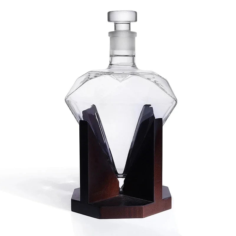 Whiskeykaraf - Diamant - 1000ml Capaciteit - Houten Houder