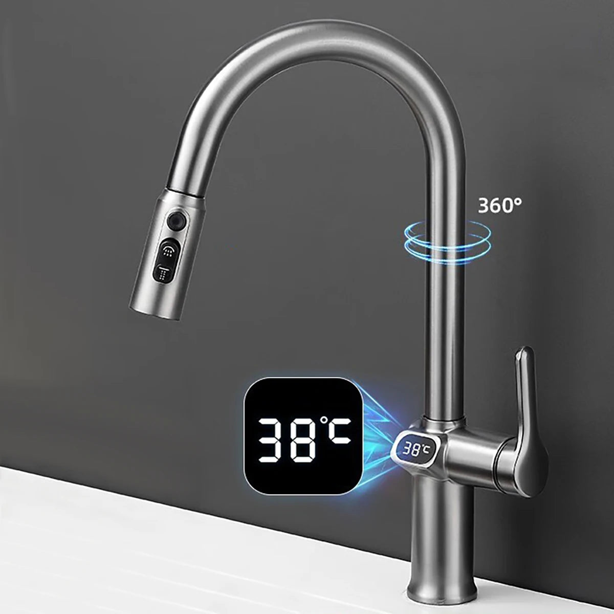 Temperatuur Display rvs keukenkraan | Digitale keukenkraan met temperatuurmeter