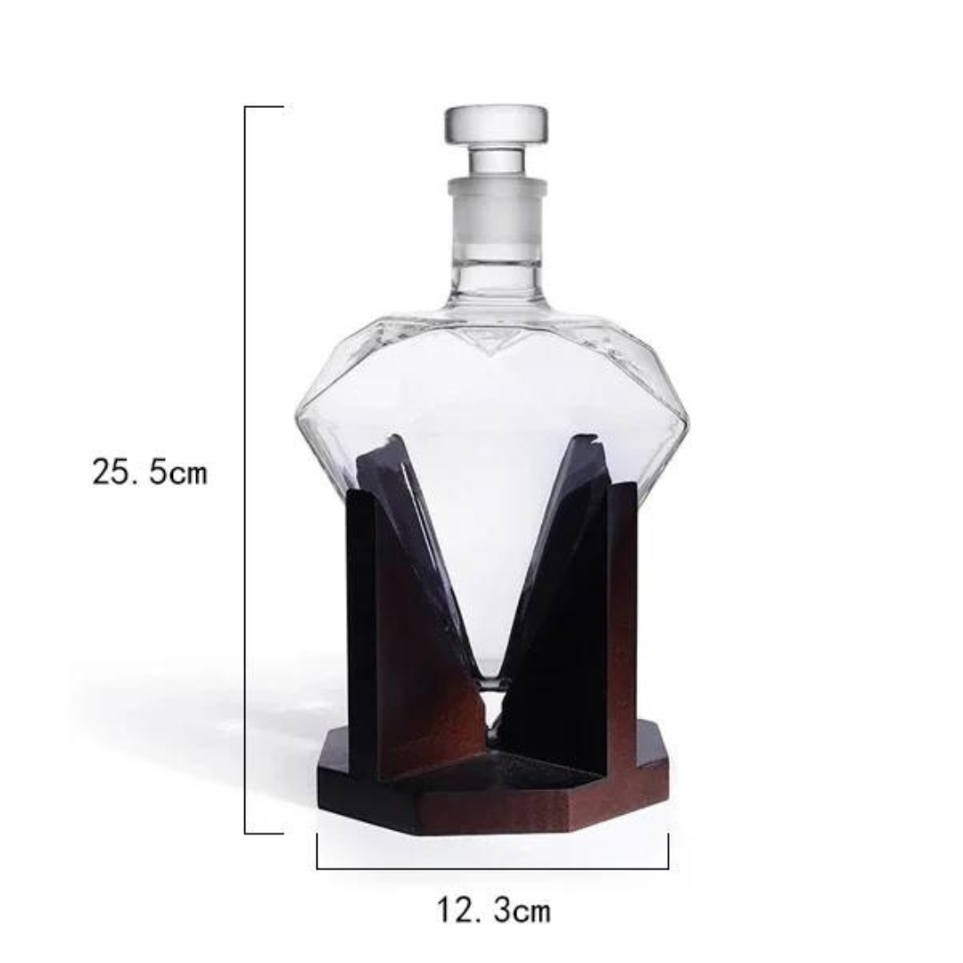 Whiskeykaraf - Diamant - 1000ml Capaciteit - Houten Houder