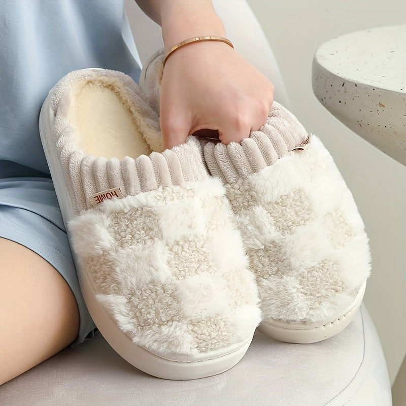 Pluche Sloffen - WarmCozy - Zachte Voering & Antislip Zool - Stijlvol Geruit Ontwerp