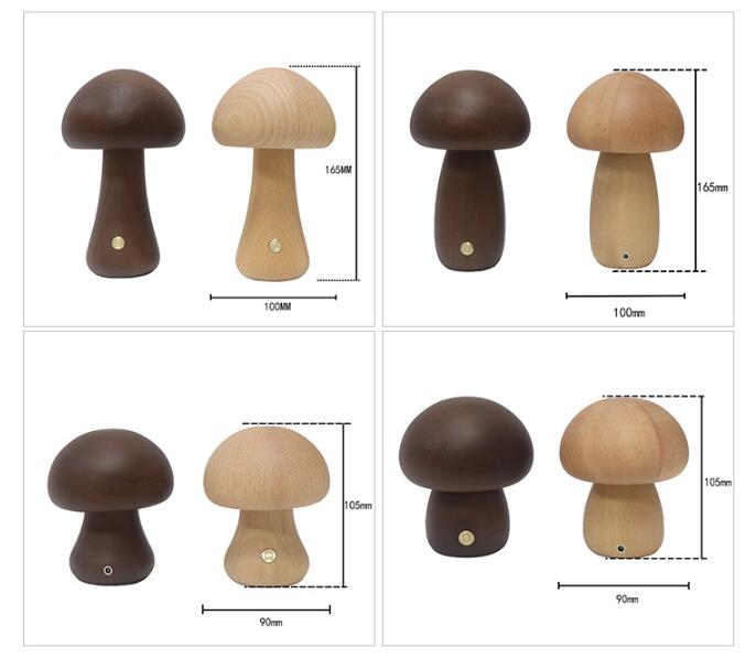 Nachtlamp - DreamShroom - Houten Paddenstoel - LED Touch Schakelaar