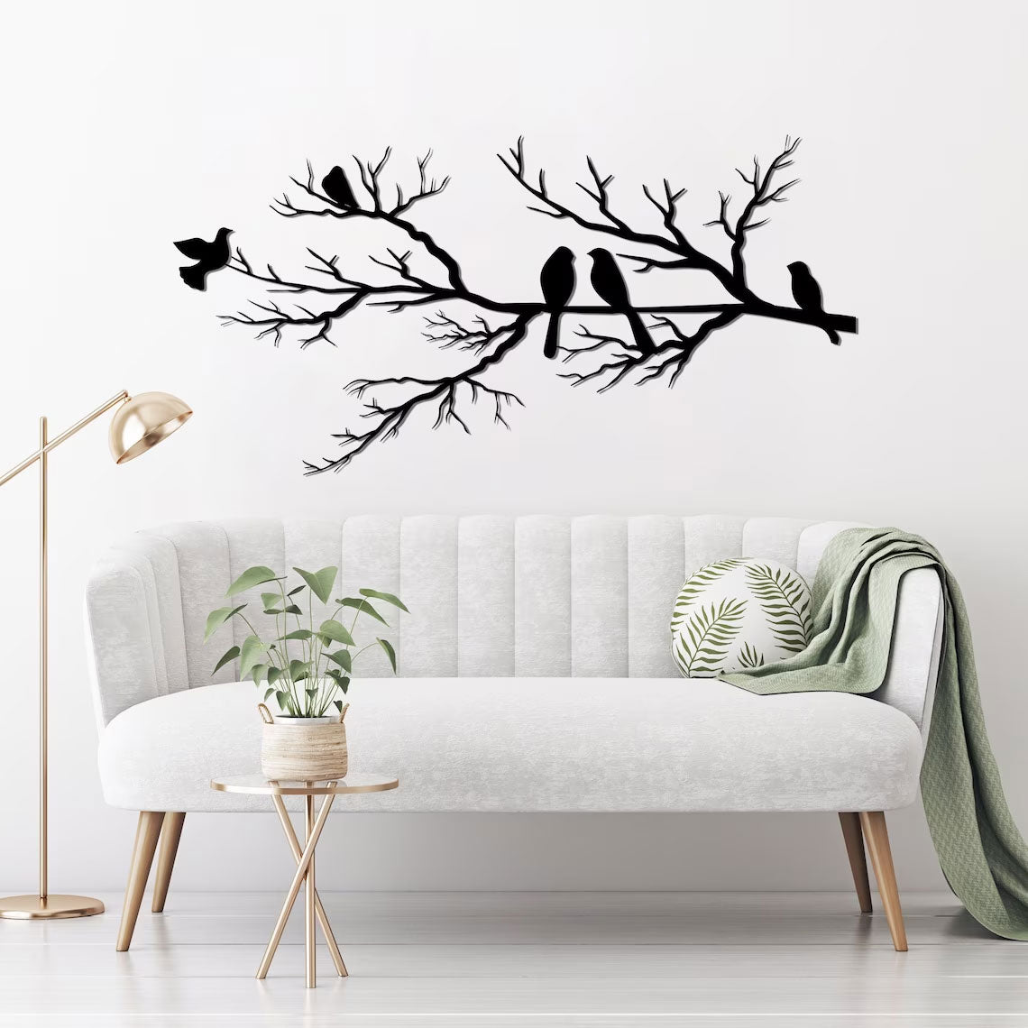 Metalen Wanddecoratie - Vogelzy - Elegante Vogels Ontwerp - Tak Kunst