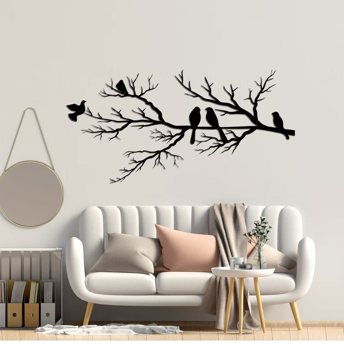 Metalen Wanddecoratie - Vogelzy - Elegante Vogels Ontwerp - Tak Kunst