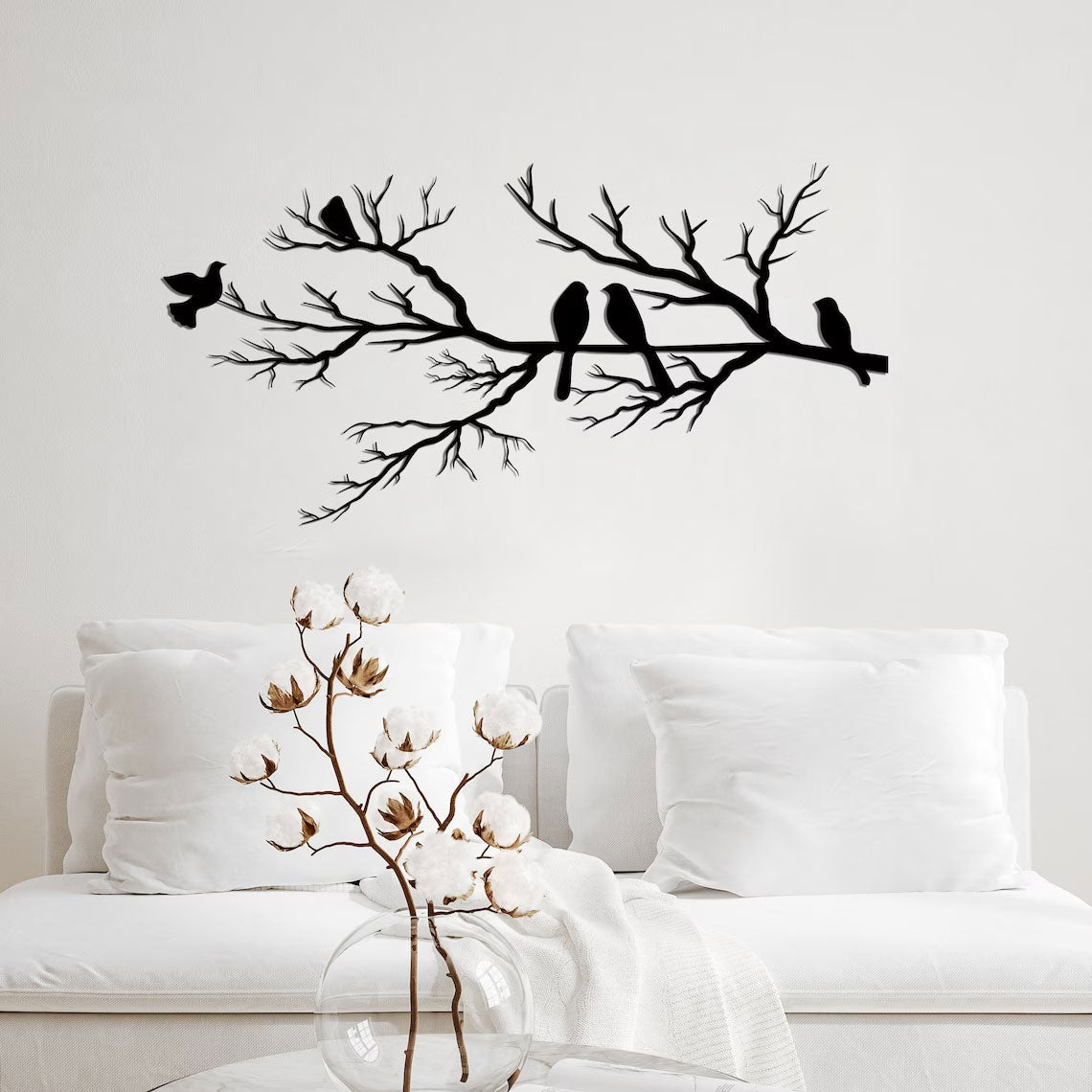 Metalen Wanddecoratie - Vogelzy - Elegante Vogels Ontwerp - Tak Kunst