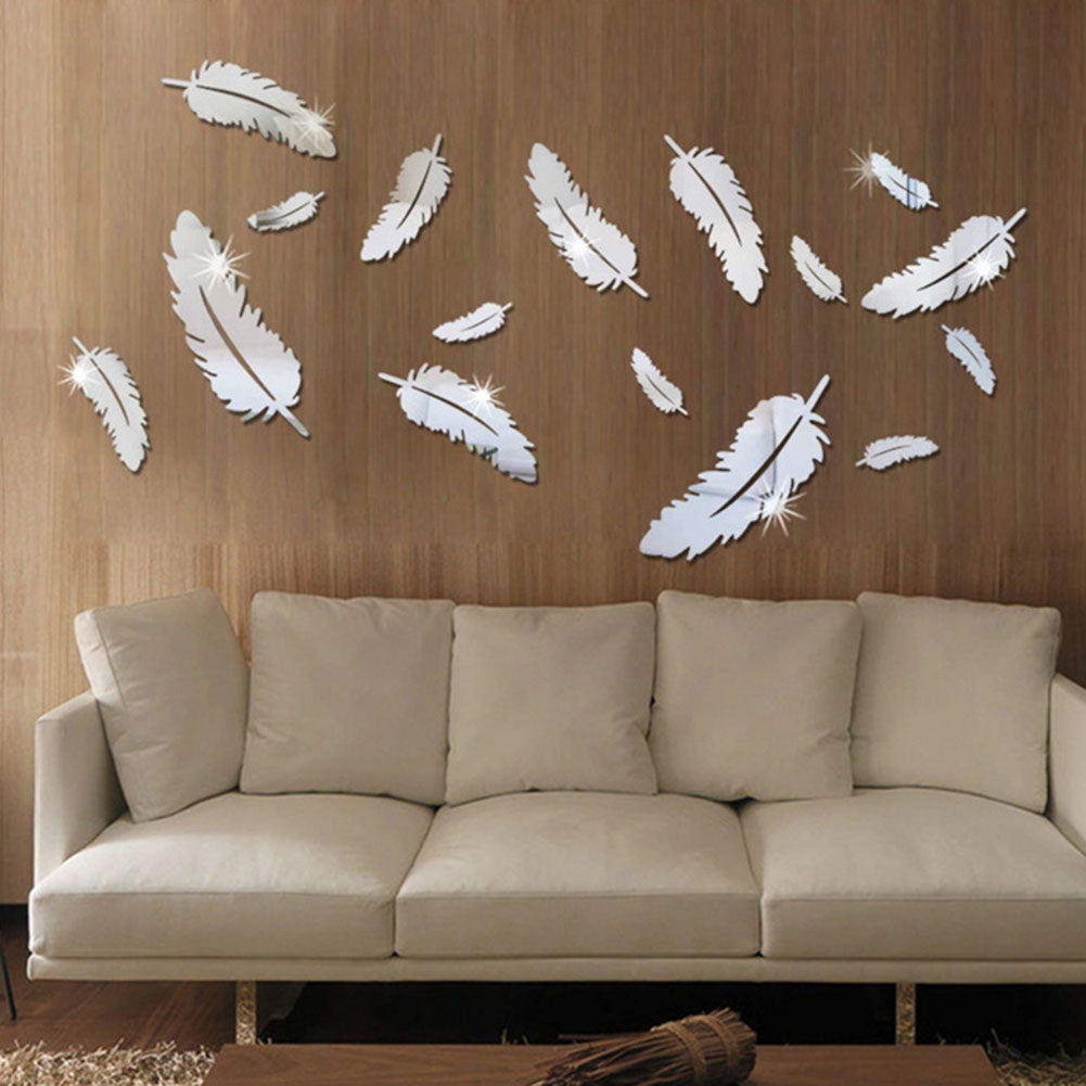 Muurstickers - FeatherGleam - 3D Zilveren Ontwerp - Elegant & Modern