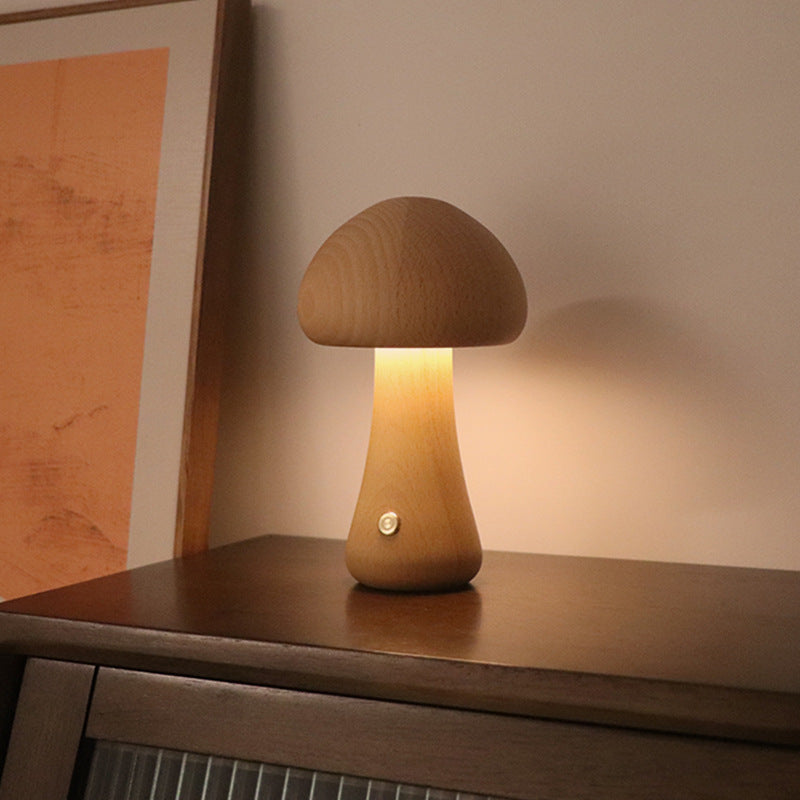 Nachtlamp - DreamShroom - Houten Paddenstoel - LED Touch Schakelaar